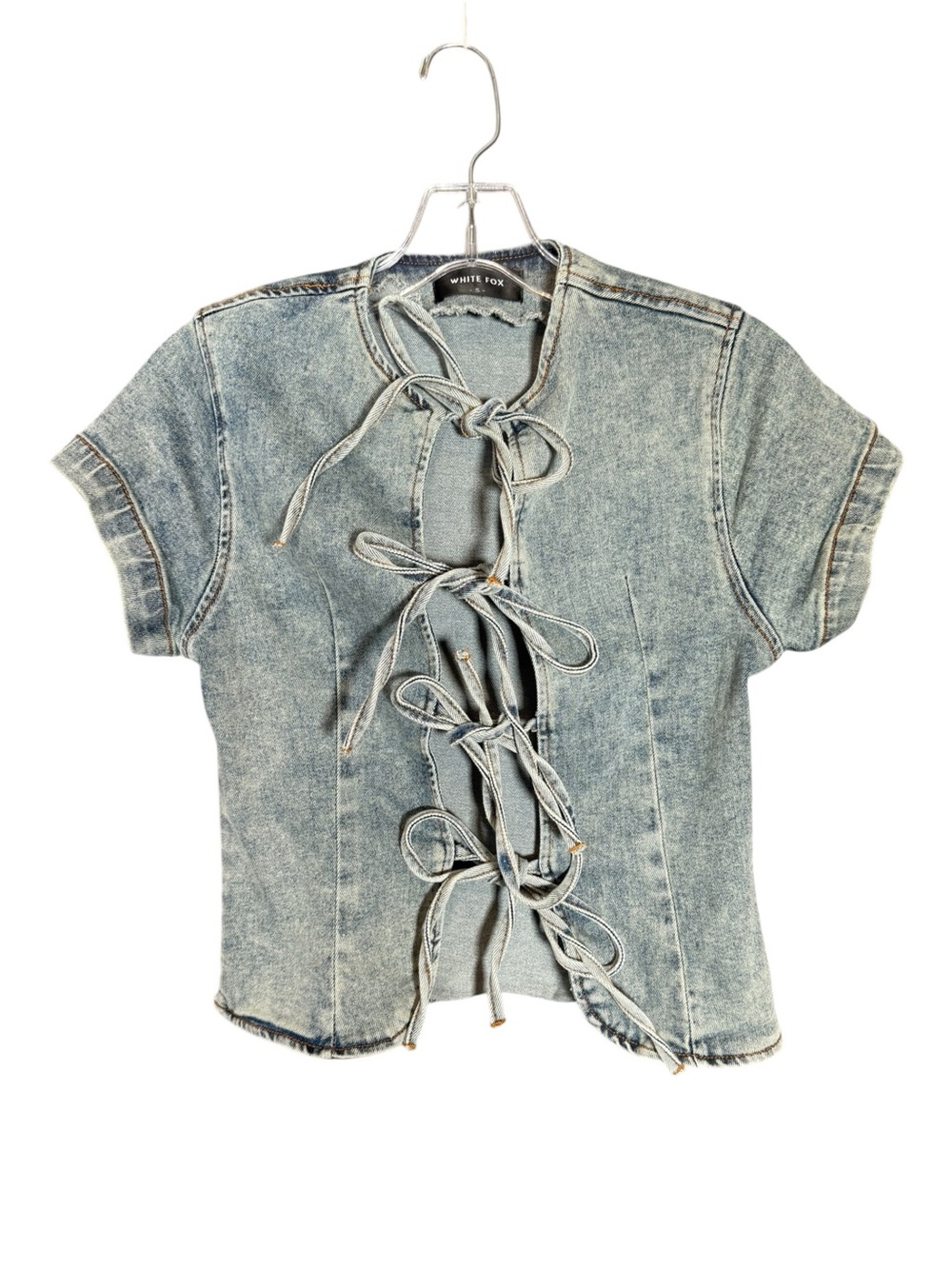 White Fox Gotta Get Out Denim Top Tie Front Going Out Top Festival Party S